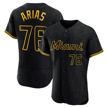 Black Authentic Luarbert Arias Men's Miami Marlins Snake Skin City Jersey