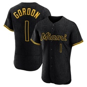 Black Authentic Nick Gordon Men's Miami Marlins Snake Skin City Jersey
