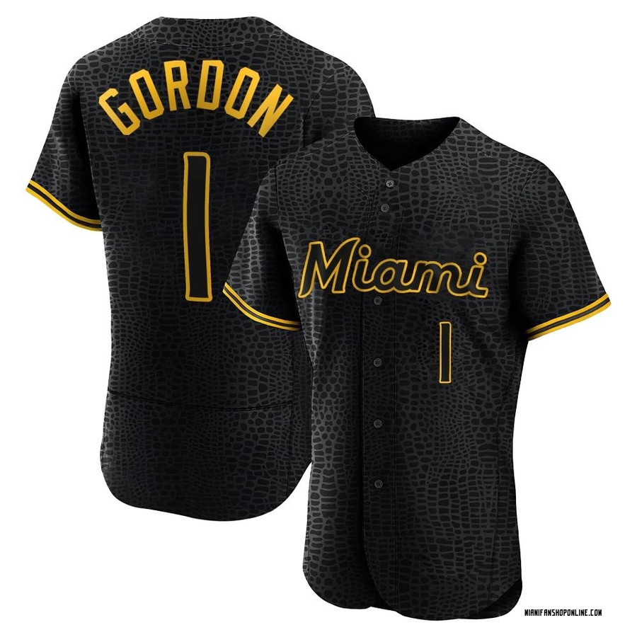 Black Authentic Nick Gordon Men's Miami Marlins Snake Skin City Jersey