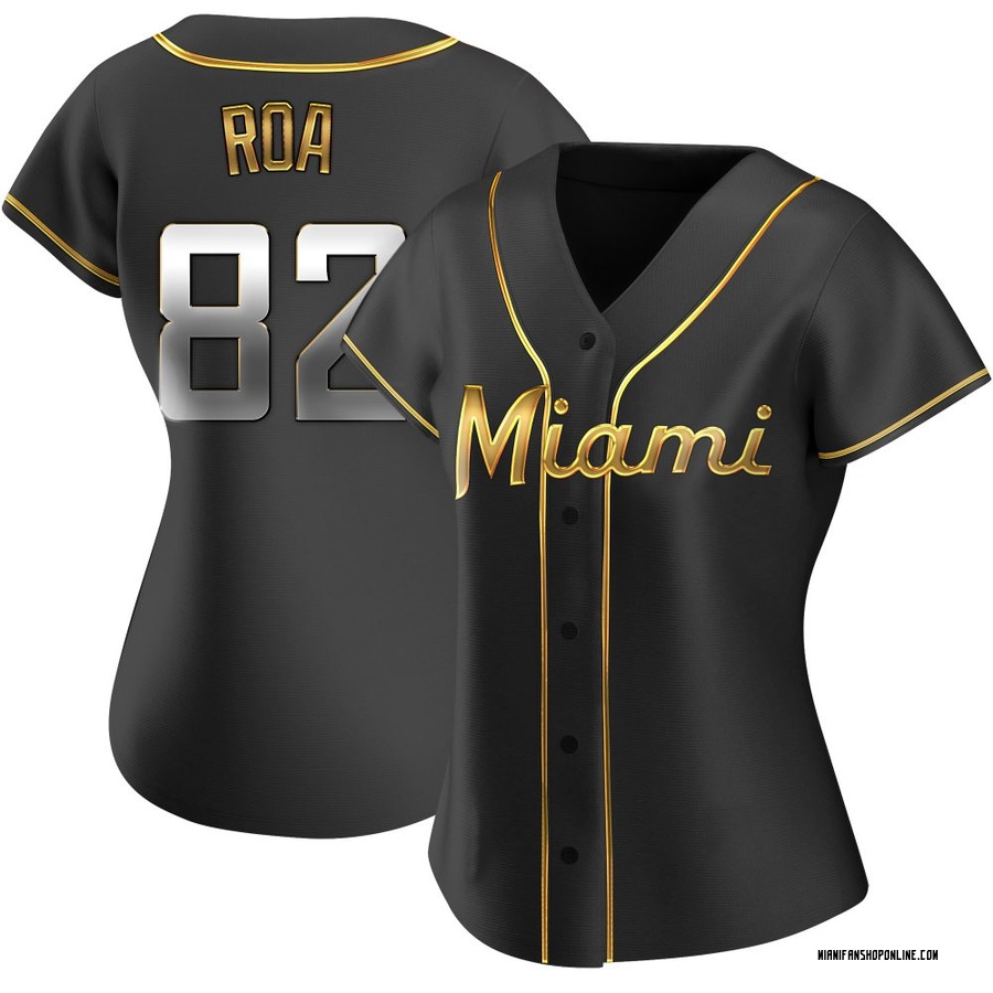Black Golden Replica Christian Roa Women's Miami Marlins Alternate Jersey
