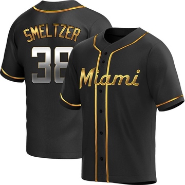 Black Golden Replica Devin Smeltzer Youth Miami Marlins Alternate Jersey