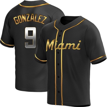 Black Golden Replica Erik Gonzalez Men's Miami Marlins Alternate Jersey