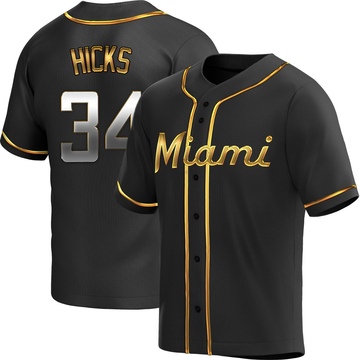 Black Golden Replica Liam Hicks Youth Miami Marlins Alternate Jersey