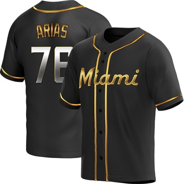 Black Golden Replica Luarbert Arias Youth Miami Marlins Alternate Jersey