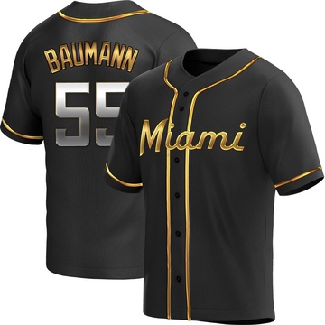 Black Golden Replica Mike Baumann Youth Miami Marlins Alternate Jersey