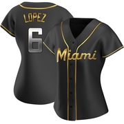Black Golden Replica Otto Lopez Women's Miami Marlins Alternate Jersey