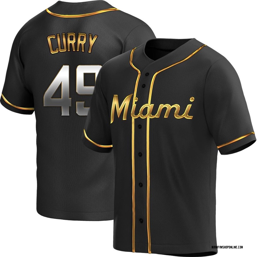 Black Golden Replica Xzavion Curry Men's Miami Marlins Alternate Jersey