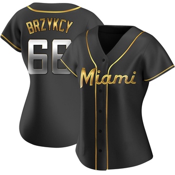 Black Golden Replica Zach Brzykcy Women's Miami Marlins Alternate Jersey
