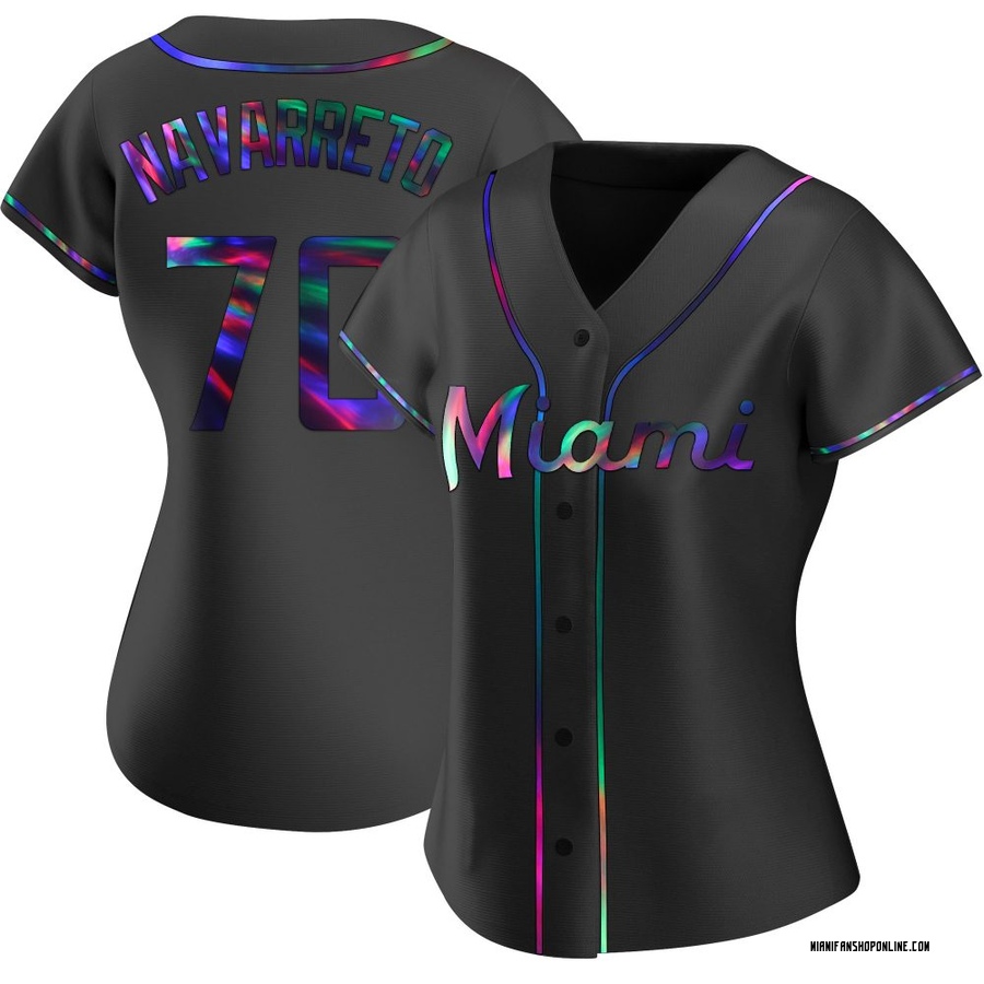 Black Holographic Replica Brian Navarreto Women's Miami Marlins Alternate Jersey