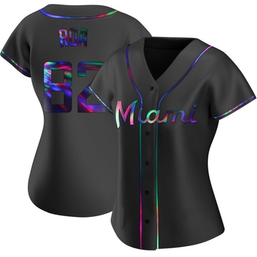 Black Holographic Replica Christian Roa Women's Miami Marlins Alternate Jersey