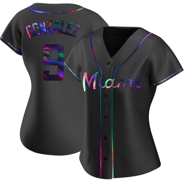 Black Holographic Replica Erik Gonzalez Women's Miami Marlins Alternate Jersey