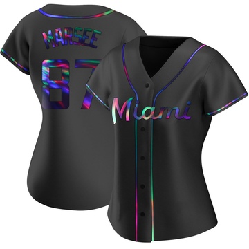 Black Holographic Replica Jakob Marsee Women's Miami Marlins Alternate Jersey