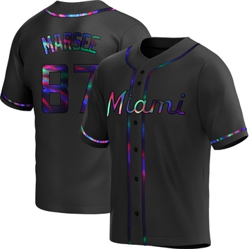 Black Holographic Replica Jakob Marsee Youth Miami Marlins Alternate Jersey