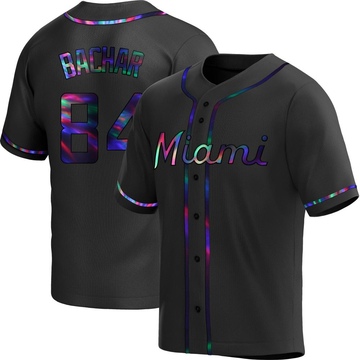 Black Holographic Replica Lake Bachar Men's Miami Marlins Alternate Jersey