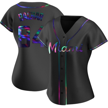 Black Holographic Replica Lake Bachar Women's Miami Marlins Alternate Jersey
