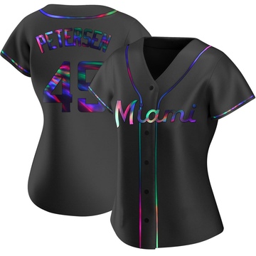 Black Holographic Replica Michael Petersen Women's Miami Marlins Alternate Jersey