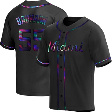 Black Holographic Replica Mike Baumann Youth Miami Marlins Alternate Jersey