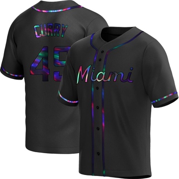 Black Holographic Replica Xzavion Curry Men's Miami Marlins Alternate Jersey