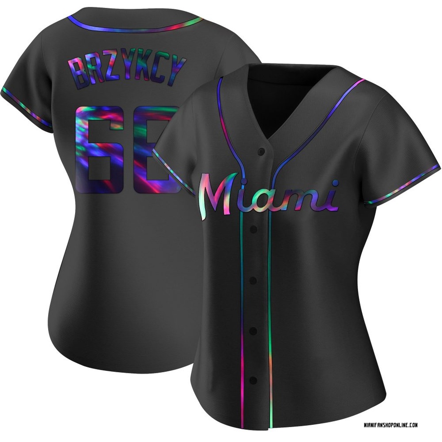 Black Holographic Replica Zach Brzykcy Women's Miami Marlins Alternate Jersey