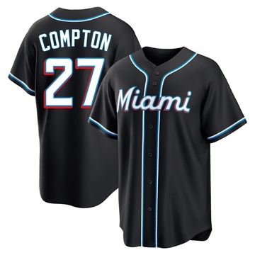 Black Replica Brandon Compton Men's Miami Marlins Fashion Out Jersey