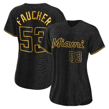 Black Replica Calvin Faucher Women's Miami Marlins Snake Skin City Jersey