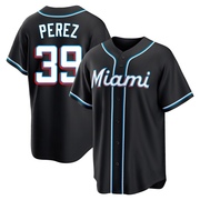 Black Replica Eury Perez Men's Miami Marlins Fashion Out Jersey