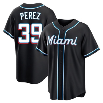 Black Replica Eury Perez Men's Miami Marlins Fashion Out Jersey