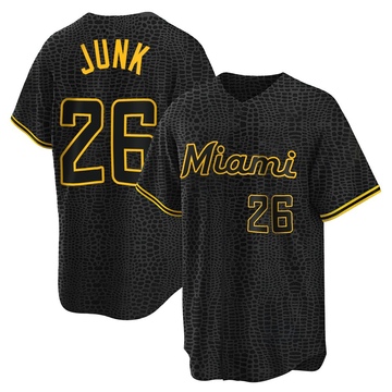 Black Replica Janson Junk Men's Miami Marlins Snake Skin City Jersey