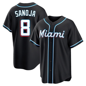 Black Replica Javier Sanoja Men's Miami Marlins Fashion Out Jersey