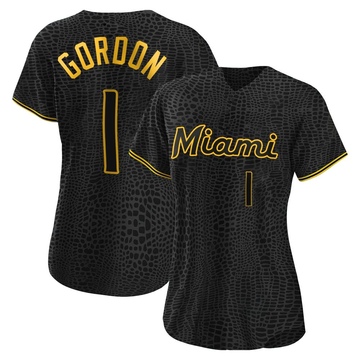Black Replica Nick Gordon Women's Miami Marlins Snake Skin City Jersey