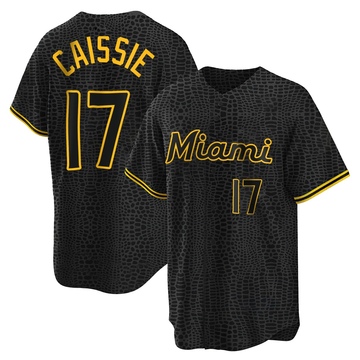 Black Replica Owen Caissie Men's Miami Marlins Snake Skin City Jersey