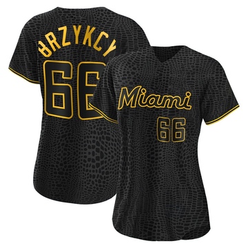 Black Replica Zach Brzykcy Women's Miami Marlins Snake Skin City Jersey
