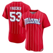 Red Authentic Calvin Faucher Men's Miami Marlins 2021 City Connect Jersey
