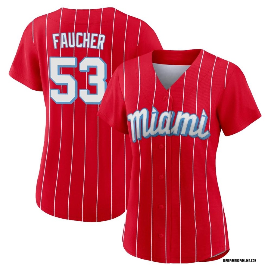 Red Authentic Calvin Faucher Women's Miami Marlins 2021 City Connect Jersey