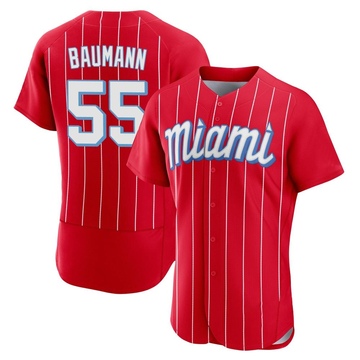 Red Authentic Mike Baumann Men's Miami Marlins 2021 City Connect Jersey