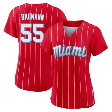 Red Authentic Mike Baumann Women's Miami Marlins 2021 City Connect Jersey