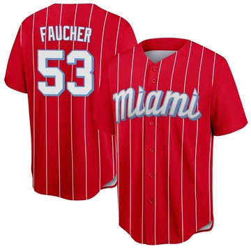 Red Replica Calvin Faucher Men's Miami Marlins 2021 City Connect Jersey