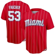 Red Replica Calvin Faucher Youth Miami Marlins 2021 City Connect Jersey
