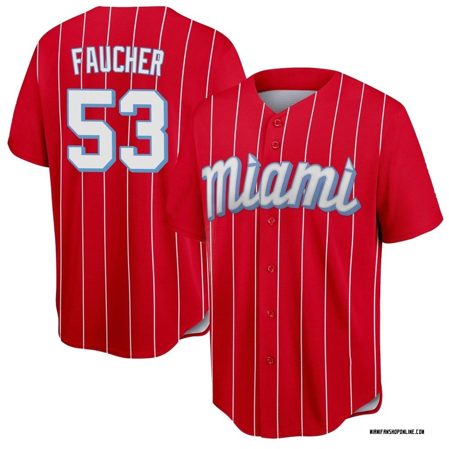 Red Replica Calvin Faucher Youth Miami Marlins 2021 City Connect Jersey
