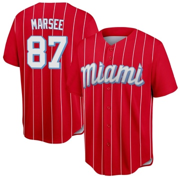 Red Replica Jakob Marsee Men's Miami Marlins 2021 City Connect Jersey