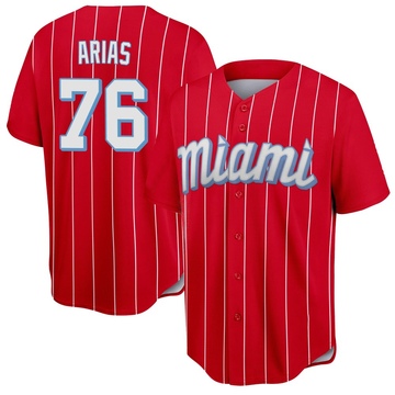 Red Replica Luarbert Arias Youth Miami Marlins 2021 City Connect Jersey
