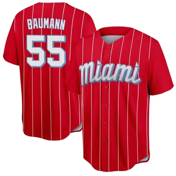Red Replica Mike Baumann Men's Miami Marlins 2021 City Connect Jersey