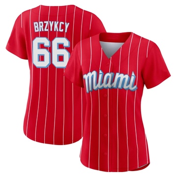 Red Replica Zach Brzykcy Women's Miami Marlins 2021 City Connect Jersey