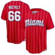 Red Replica Zach Brzykcy Youth Miami Marlins 2021 City Connect Jersey
