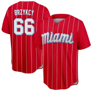 Red Replica Zach Brzykcy Youth Miami Marlins 2021 City Connect Jersey