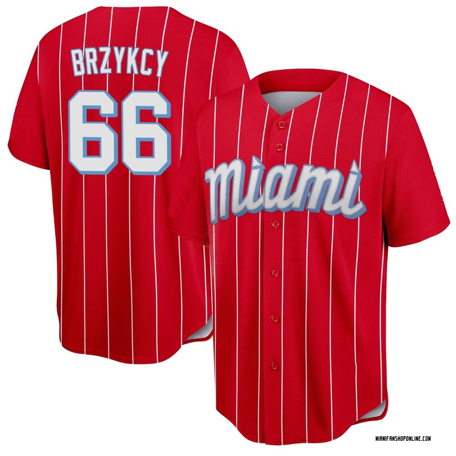 Red Replica Zach Brzykcy Youth Miami Marlins 2021 City Connect Jersey