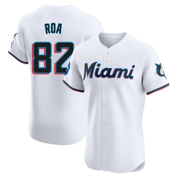 White Elite Christian Roa Men's Miami Marlins Home Patch Jersey