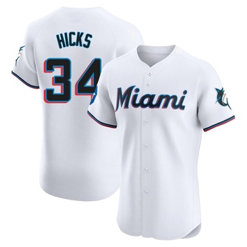 White Elite Liam Hicks Men's Miami Marlins Home Patch Jersey