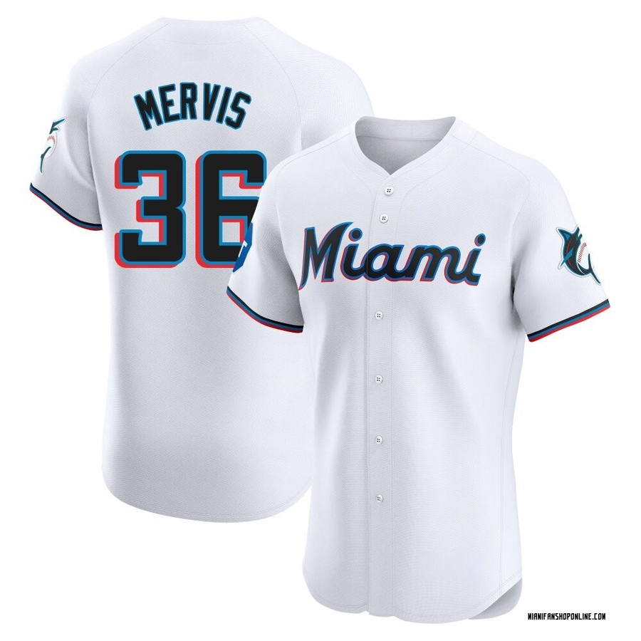 White Elite Matt Mervis Men's Miami Marlins Home Patch Jersey