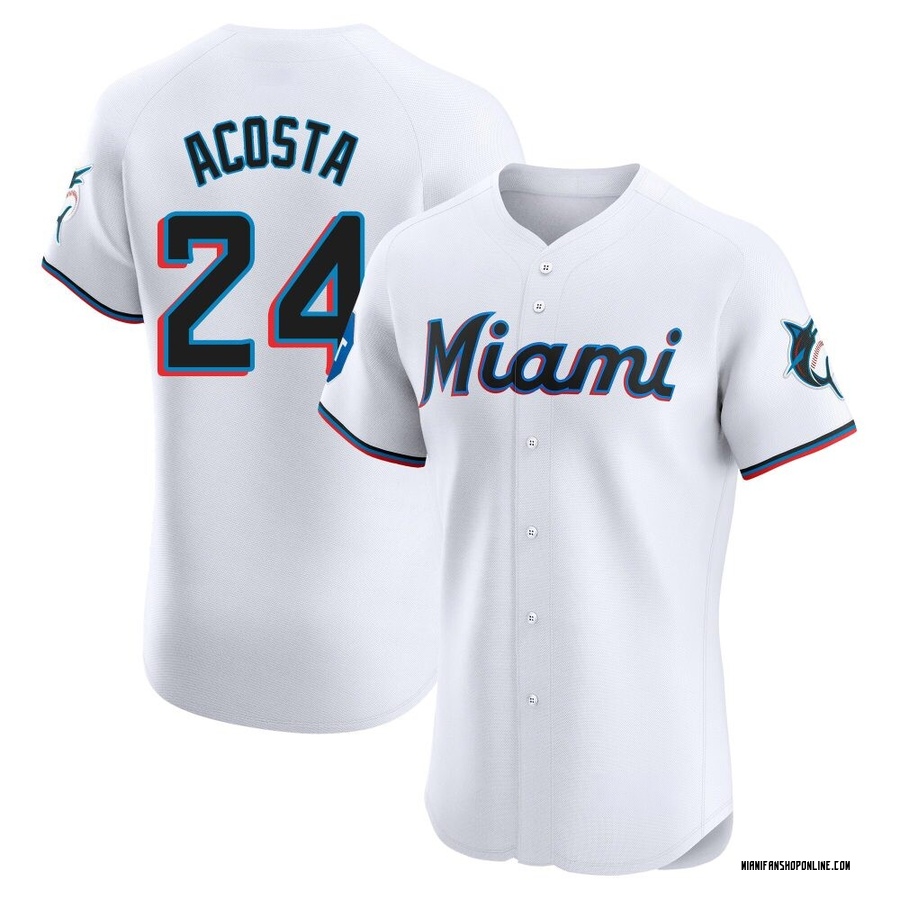 White Elite Maximo Acosta Men's Miami Marlins Home Patch Jersey